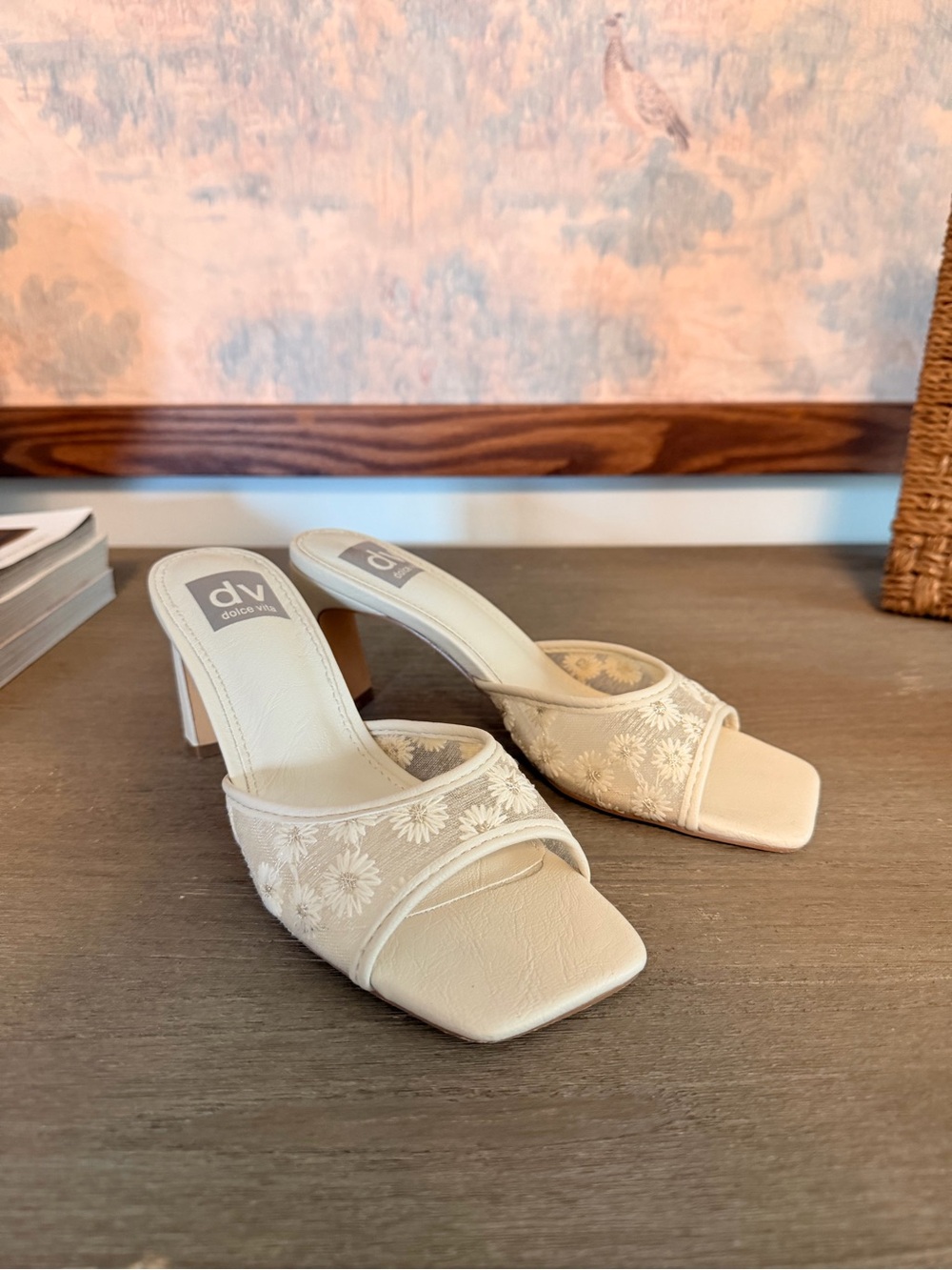 DV by Dolce Vita Cream Floral Embroidered Slide Mules